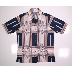 Alan Stuart Vintage 60's 70's Print Design Short Sleeve Button-Up Shirt Large